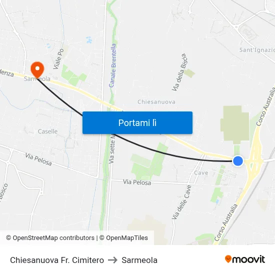 Chiesanuova Fr. Cimitero to Sarmeola map