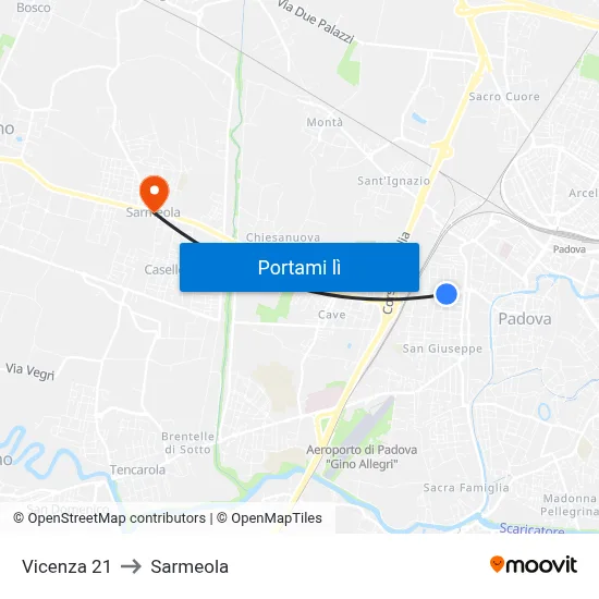 Vicenza 21 to Sarmeola map