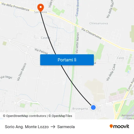 Sorio Ang. Monte Lozzo to Sarmeola map