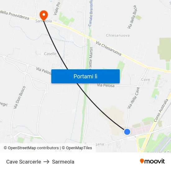 Cave Scarcerle to Sarmeola map