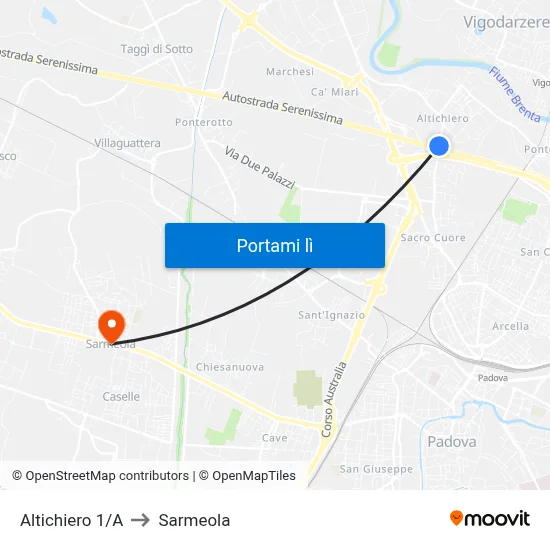 Altichiero 1/A to Sarmeola map