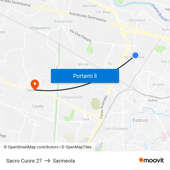 Sacro Cuore 27 to Sarmeola map