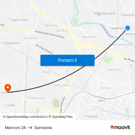 Marconi 28 to Sarmeola map