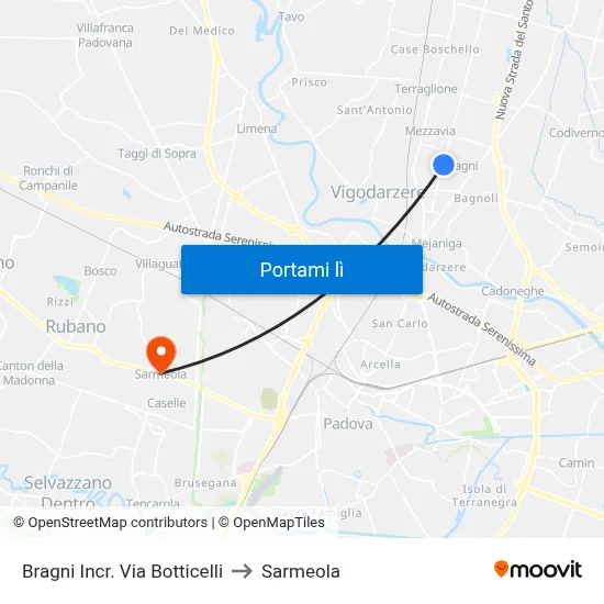 Bragni Incr. Via Botticelli to Sarmeola map