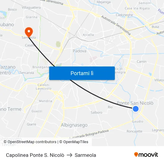 Capolinea Ponte S. Nicolò to Sarmeola map