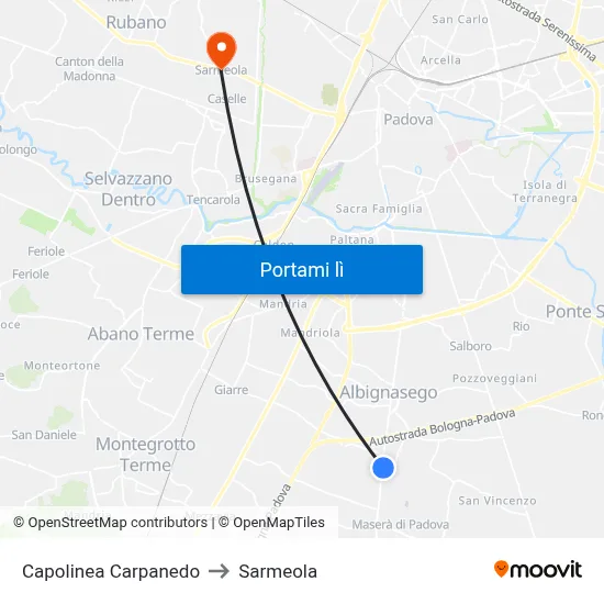 Capolinea Carpanedo to Sarmeola map