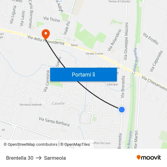 Brentella 30 to Sarmeola map