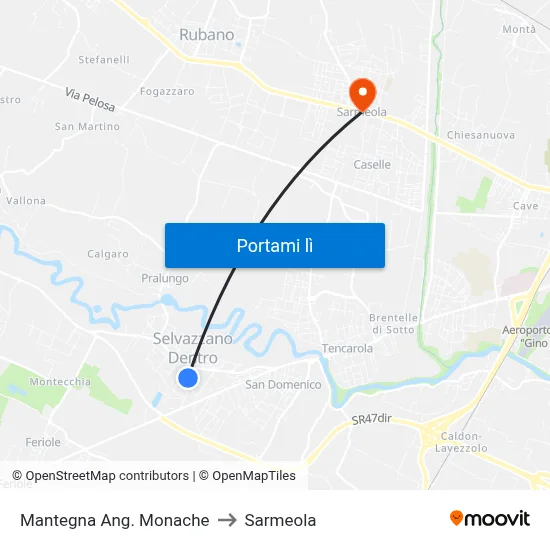 Mantegna Ang. Monache to Sarmeola map