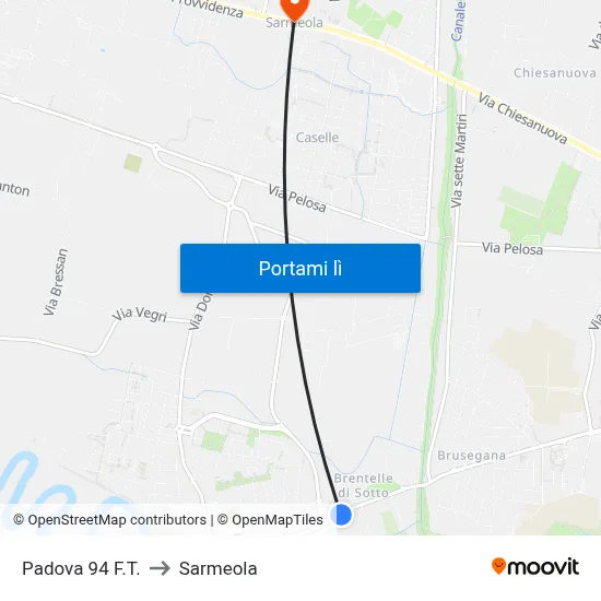 Padova 94 F.T. to Sarmeola map