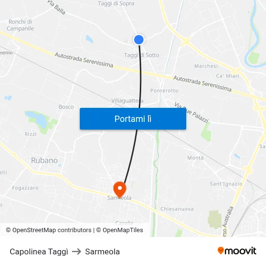 Capolinea Taggì to Sarmeola map