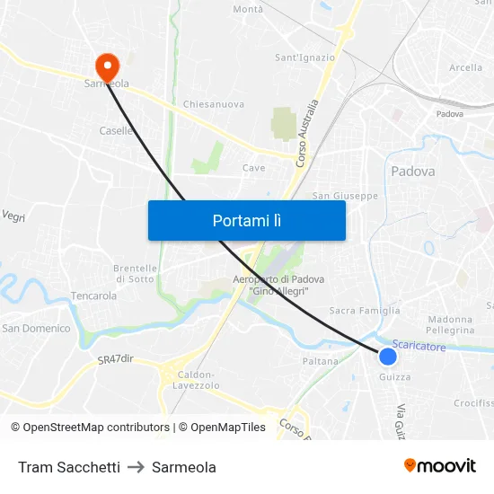 Tram Sacchetti to Sarmeola map