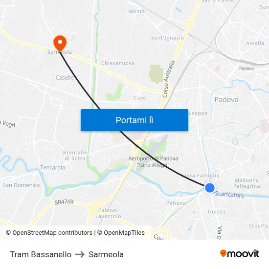 Tram Bassanello to Sarmeola map