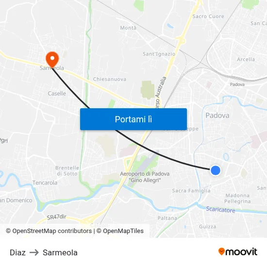 Diaz to Sarmeola map