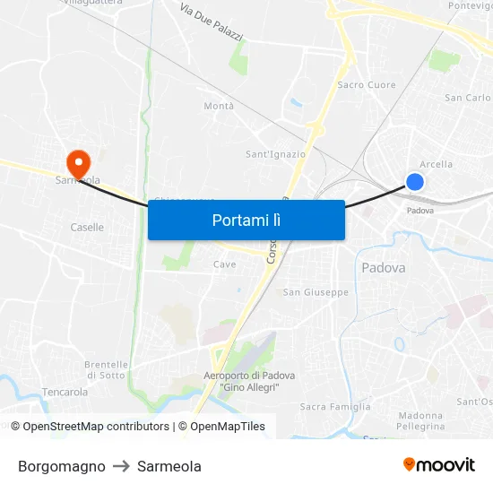 Borgomagno to Sarmeola map