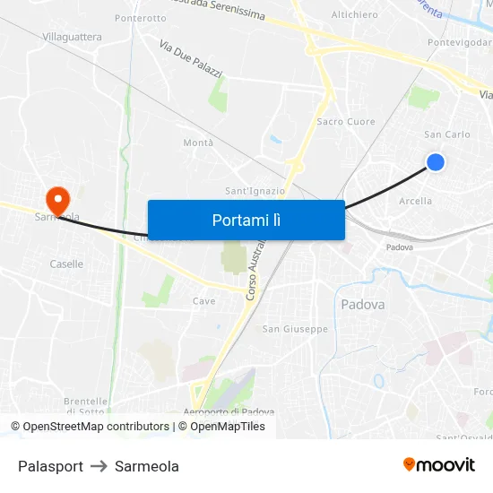 Palasport to Sarmeola map