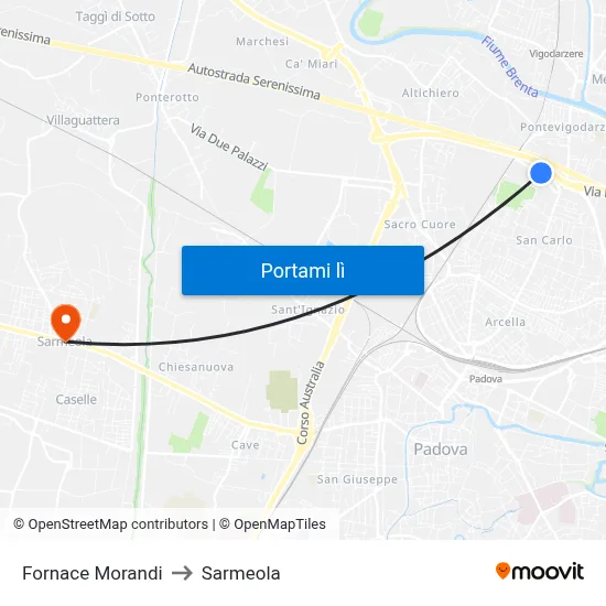 Fornace Morandi to Sarmeola map
