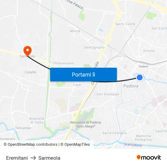 Eremitani to Sarmeola map