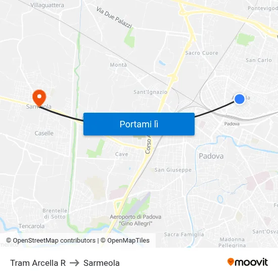 Tram Arcella R to Sarmeola map