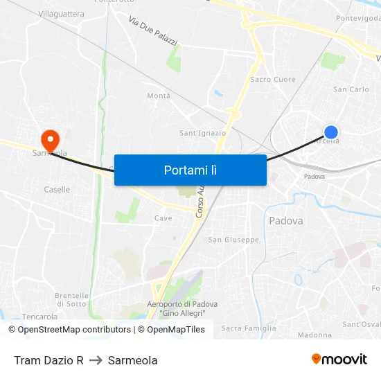 Tram Dazio R to Sarmeola map