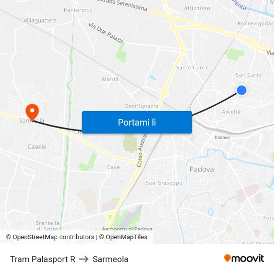 Tram Palasport R to Sarmeola map