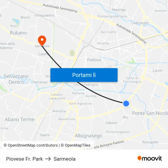 Piovese Fr. Park to Sarmeola map