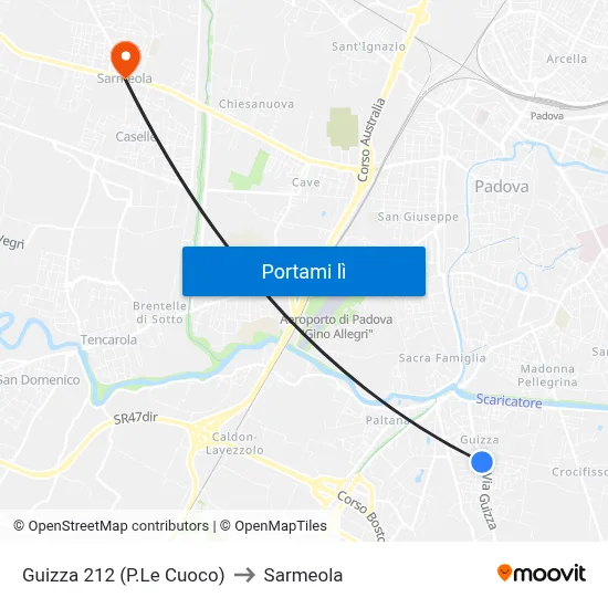Guizza 212 (P.Le Cuoco) to Sarmeola map
