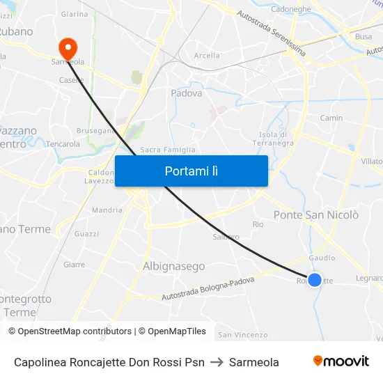 Capolinea Roncajette Don Rossi Psn to Sarmeola map