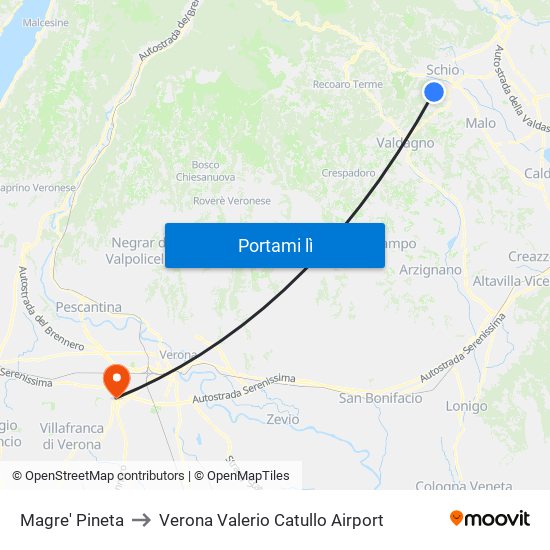 Magre' Pineta to Verona Valerio Catullo Airport map