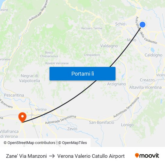 Zane' Via Manzoni to Verona Valerio Catullo Airport map