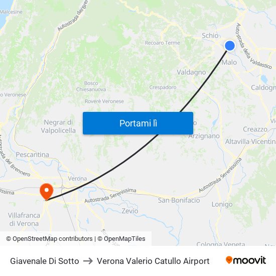 Giavenale Di Sotto to Verona Valerio Catullo Airport map