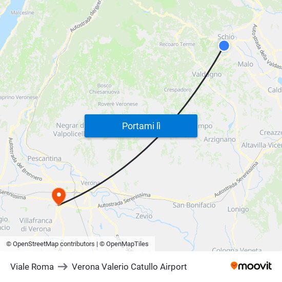 Viale Roma to Verona Valerio Catullo Airport map