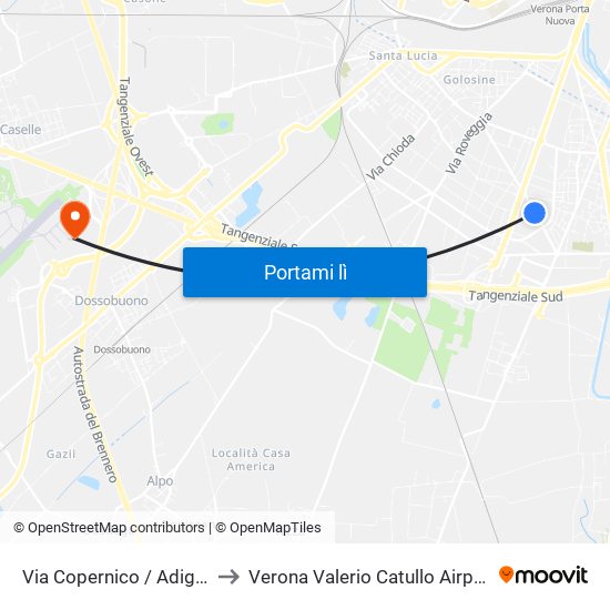 Via Copernico / Adigeo to Verona Valerio Catullo Airport map