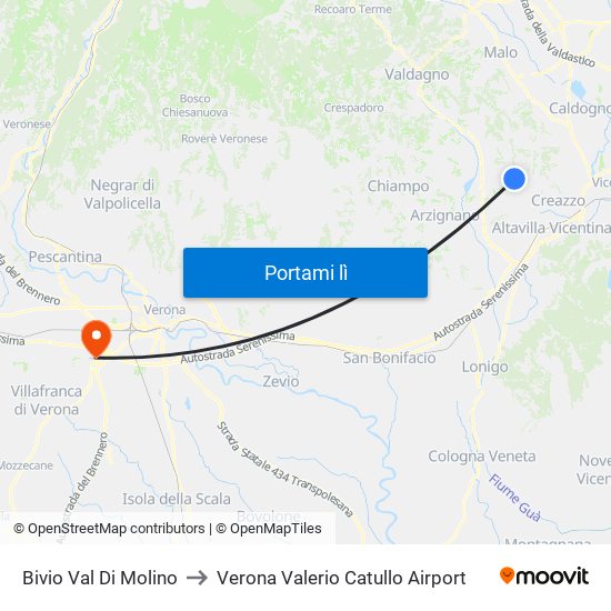 Bivio Val Di Molino to Verona Valerio Catullo Airport map