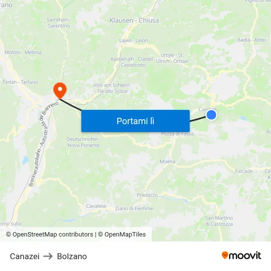 Canazei to Bolzano map