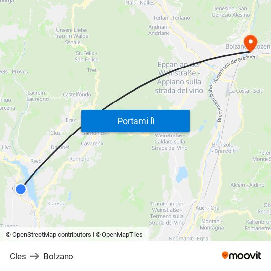 Cles to Bolzano map