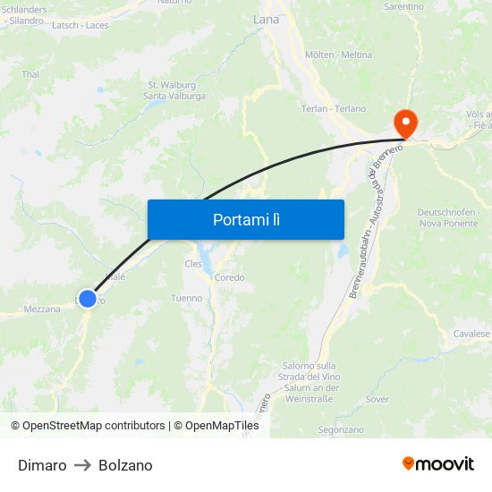 Dimaro to Bolzano map