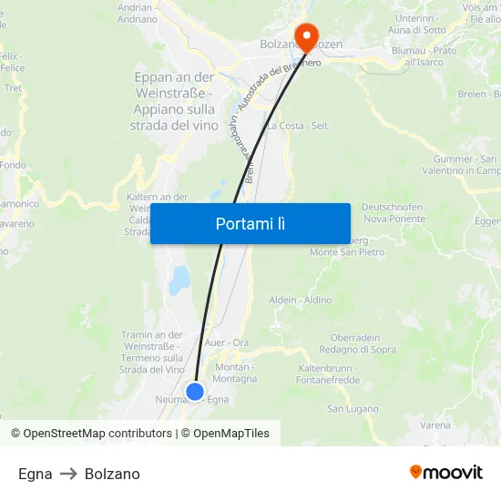 Egna to Bolzano map