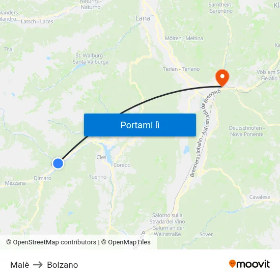 Malè to Bolzano map