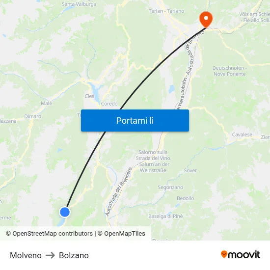Molveno to Bolzano map