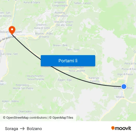 Soraga to Bolzano map