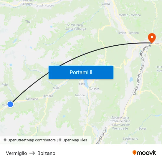 Vermiglio to Bolzano map