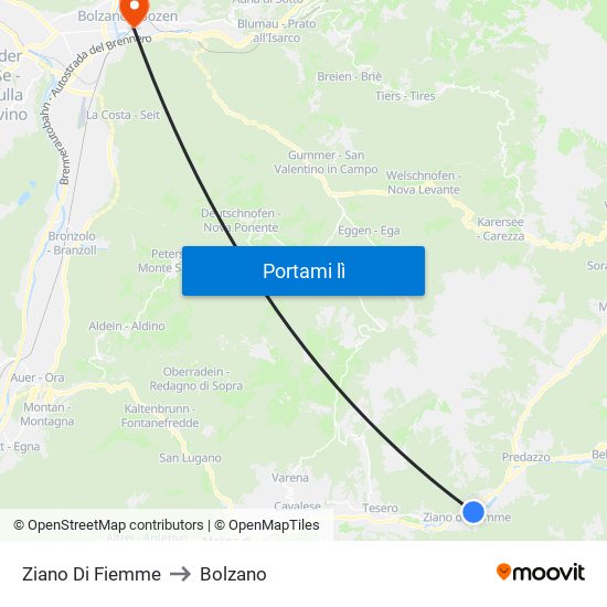 Ziano Di Fiemme to Bolzano map