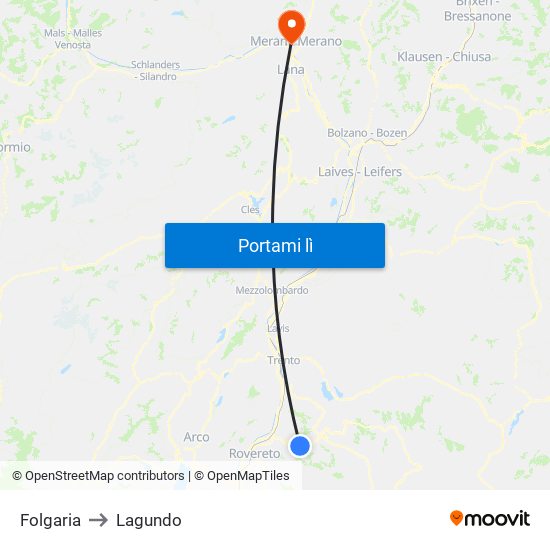 Folgaria to Lagundo map