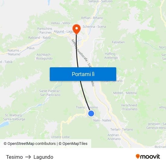 Tesimo to Lagundo map