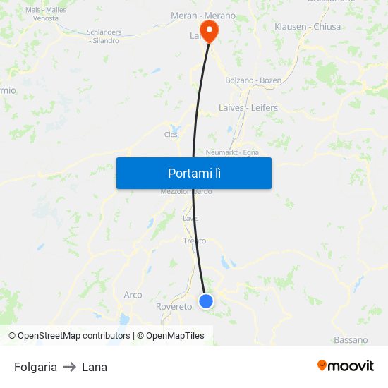 Folgaria to Lana map