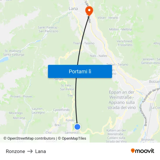 Ronzone to Lana map