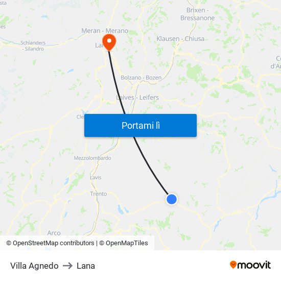 Villa Agnedo to Lana map