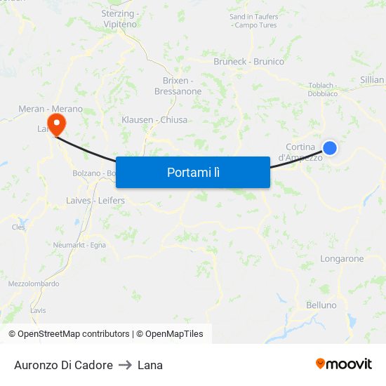 Auronzo Di Cadore to Lana map