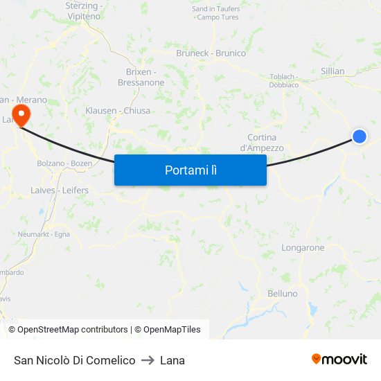 San Nicolò Di Comelico to Lana map