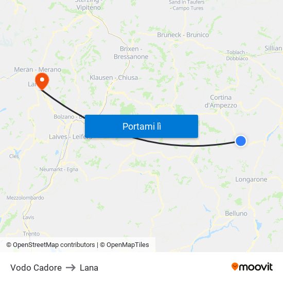 Vodo Cadore to Lana map